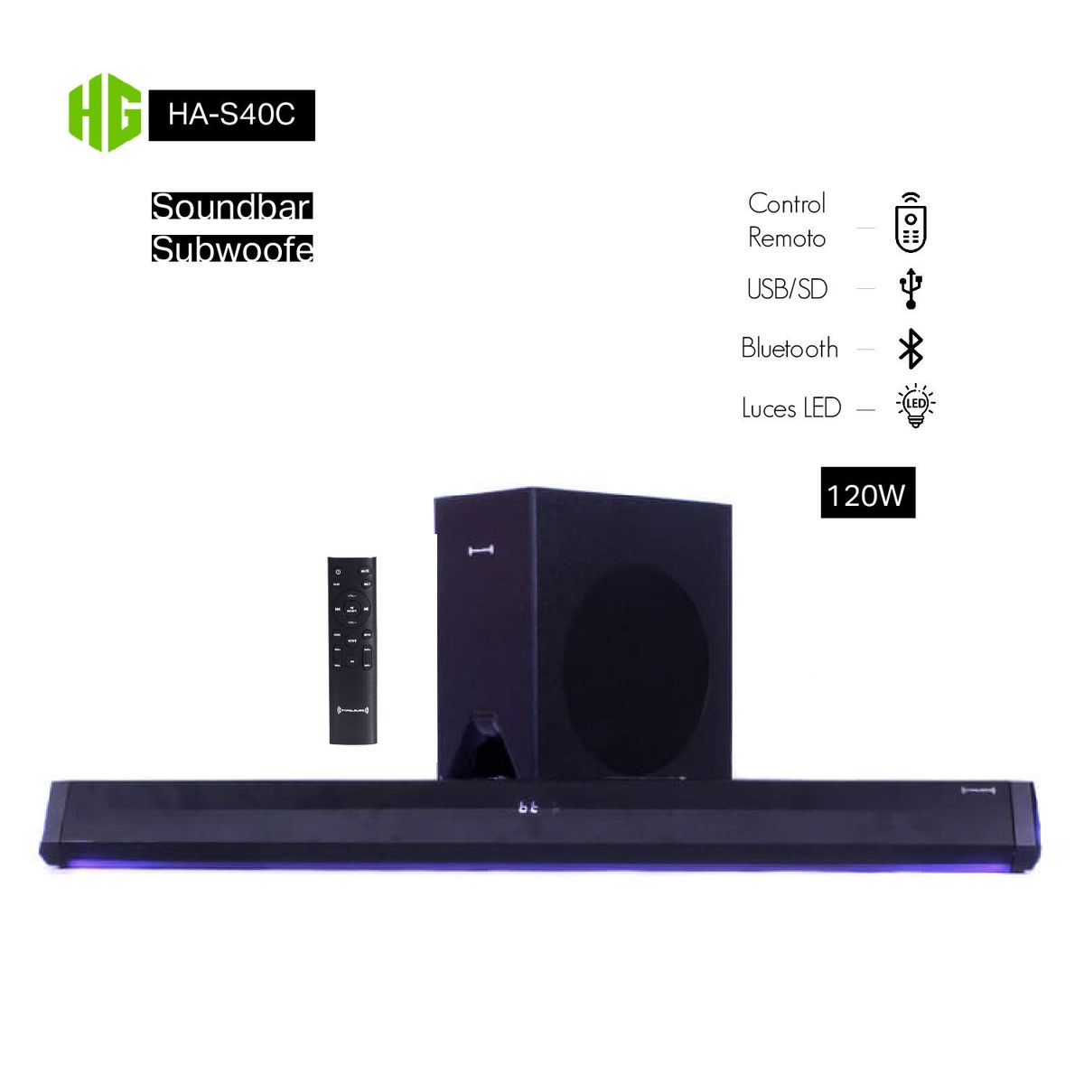 HALION - Soundbar HALION  Subwoofer HA-S40C 120W Control Remoto