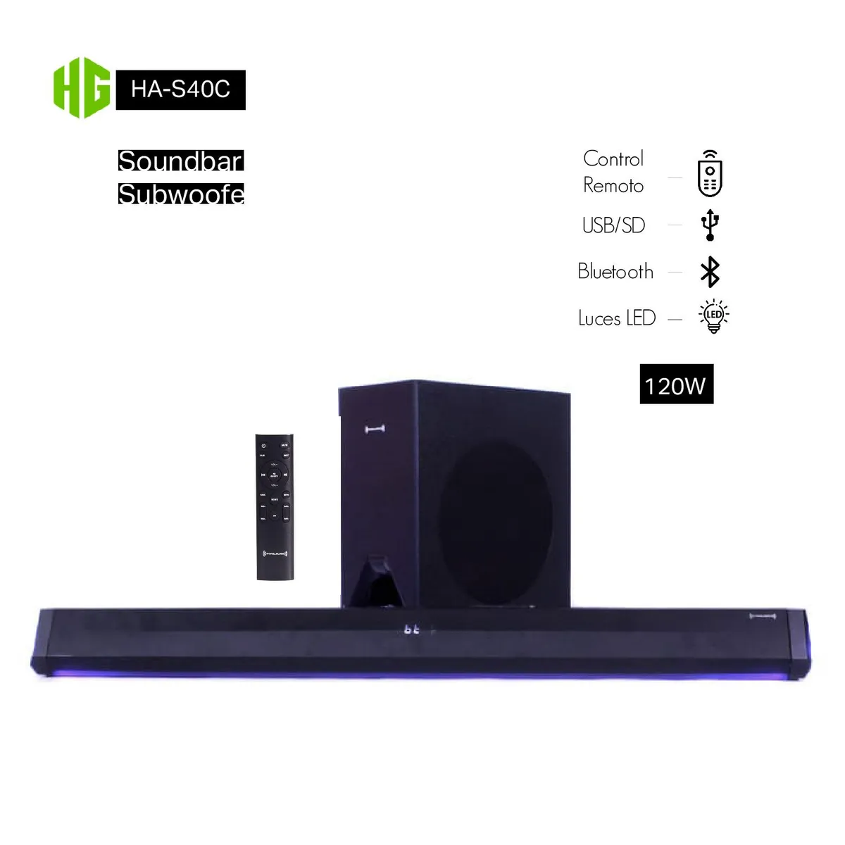 HALION - Soundbar HALION  Subwoofer HA-S40C 120W Control Remoto