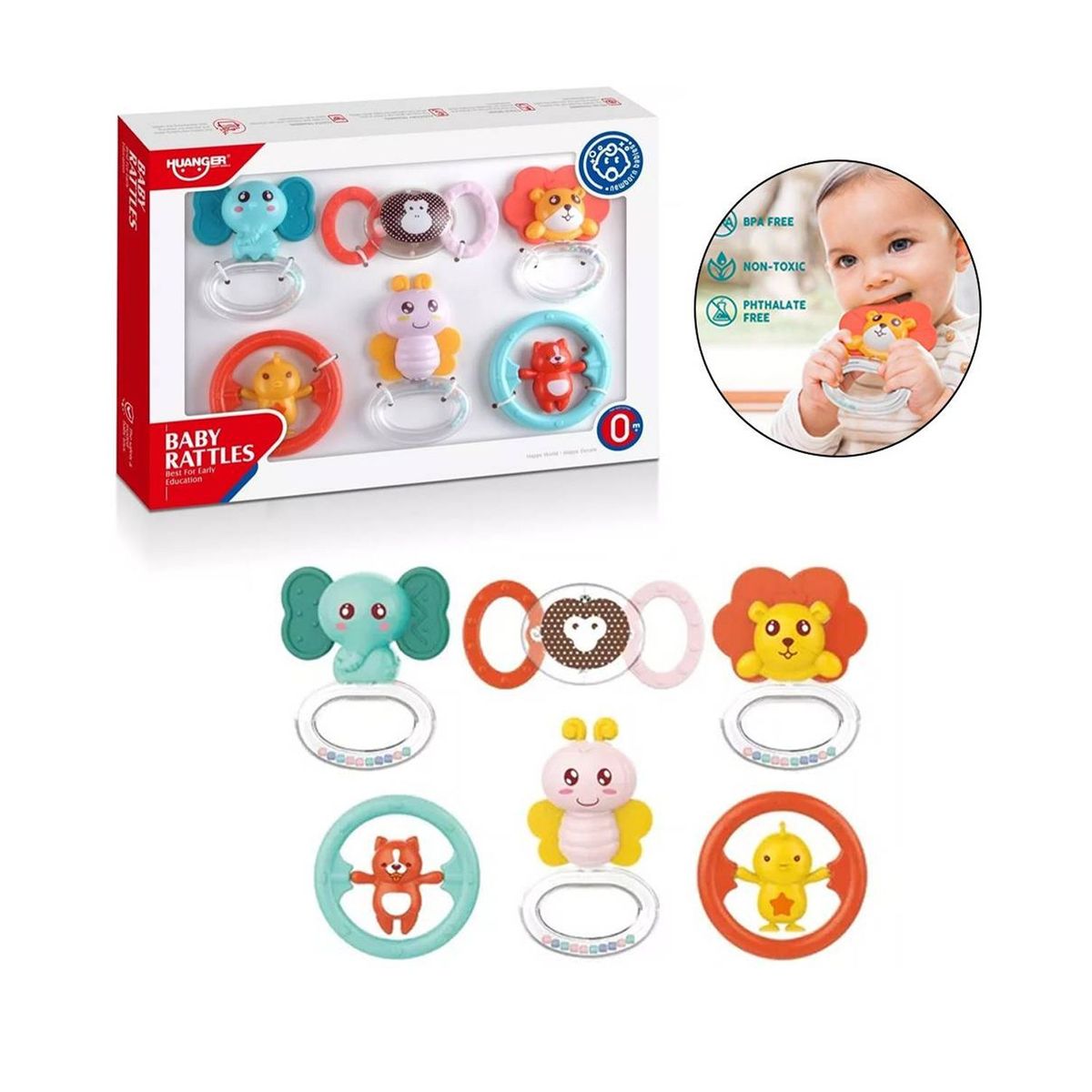 HUANGER - Kit Mordedor Sonajero x 6 Piezas HE0132