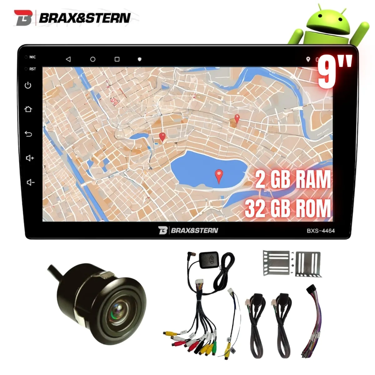 GENERICO - Autoradio Android 2GB+32GB Pantalla 9 HD GPS Wifi Brax&Stern BXS-4464