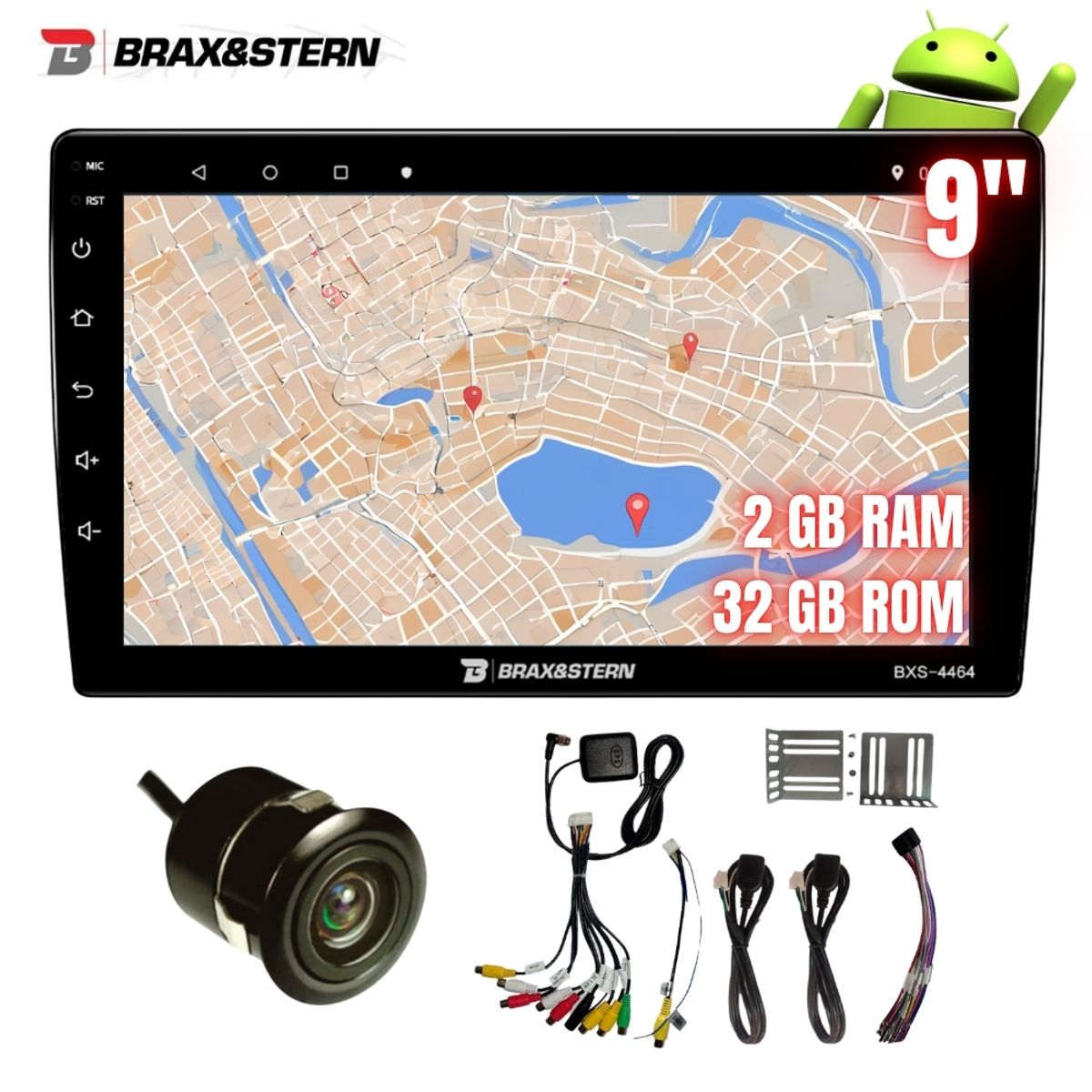 GENERICO - Autoradio Android 2GB+32GB Pantalla 9 HD GPS Wifi Brax&Stern BXS-4464