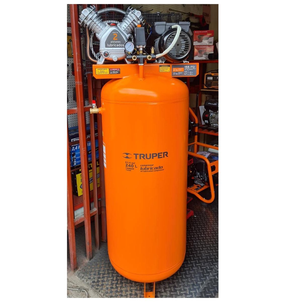 TRUPER - Compresora de aire 240L lubricada de banda vertical Truper