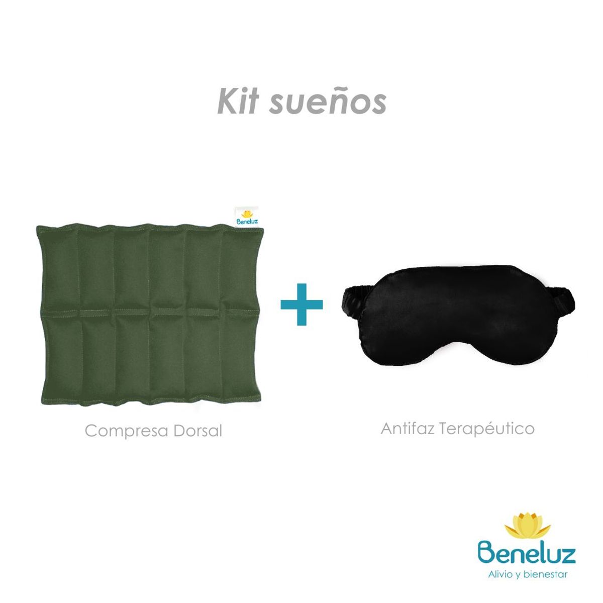 GENERICO - Kit Sueños - Compresa Dorsal Verde Militar y Antifaz Terapéutico