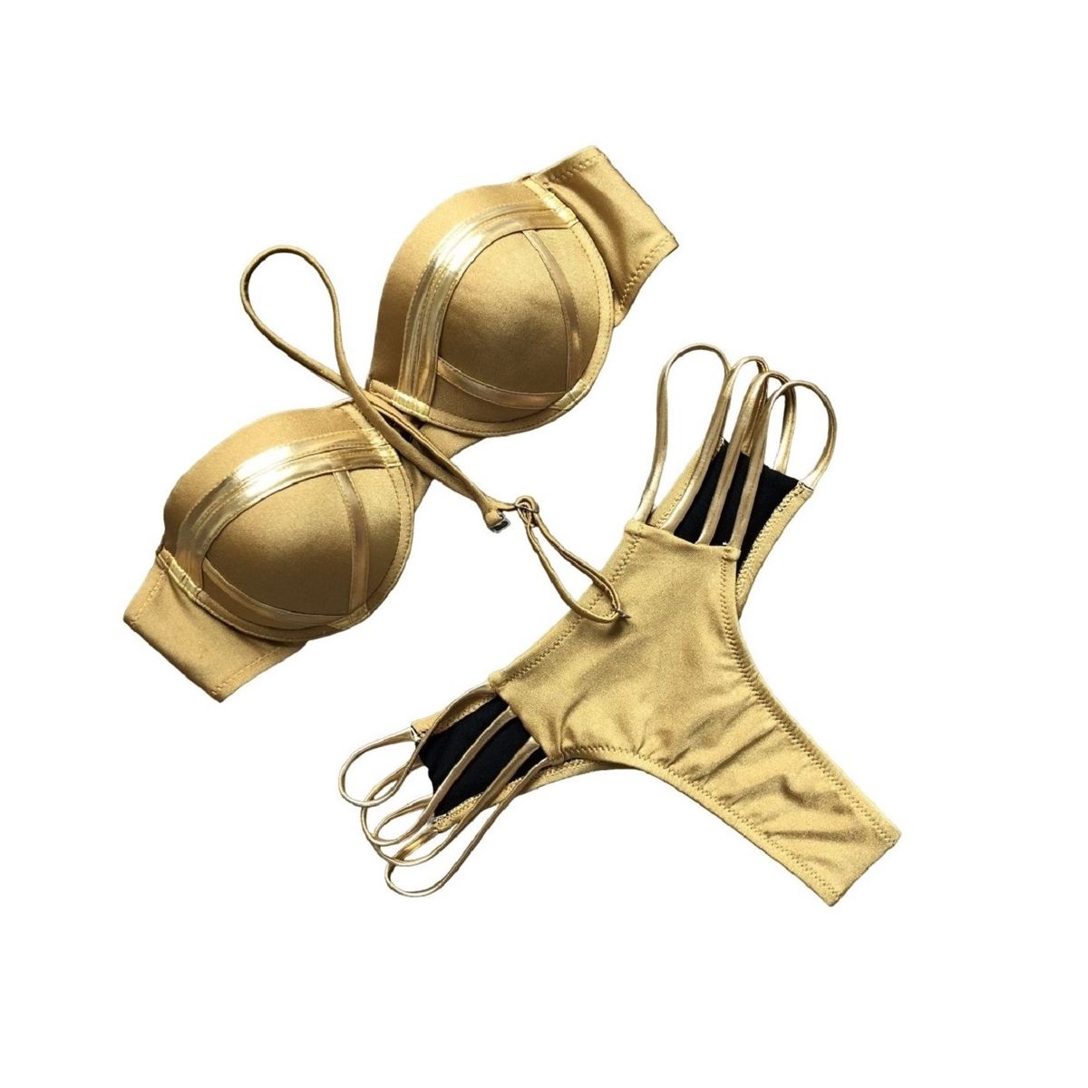 GENERICO - Bikini Brasileño Sexy Push-Up Dorado Ropa de Baño Mujer Genieka