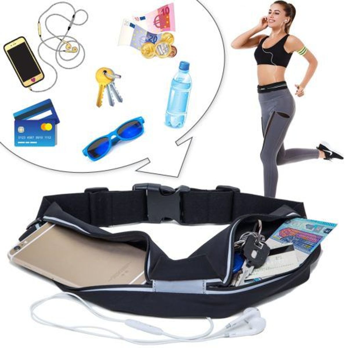 GENERICO - Canguro Cinturón deportivo delgado Ultrafino rosado