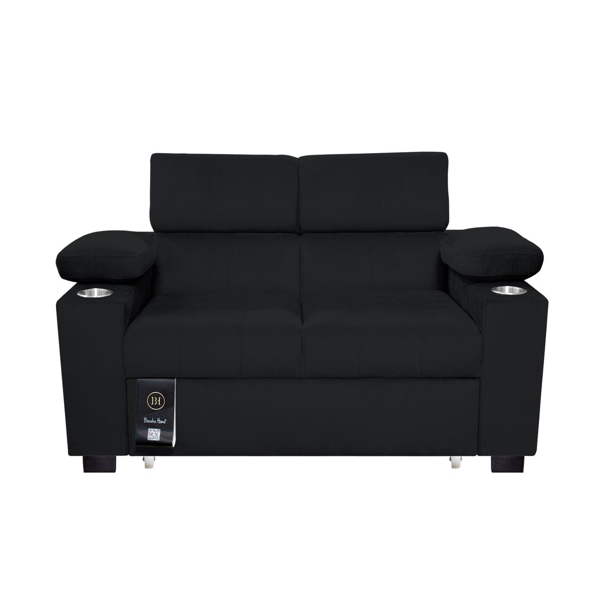 BARAKA HOME - Sofá Cama Baltimore con Porta Vasos y Bolsillo 1.5 plz - Negro
