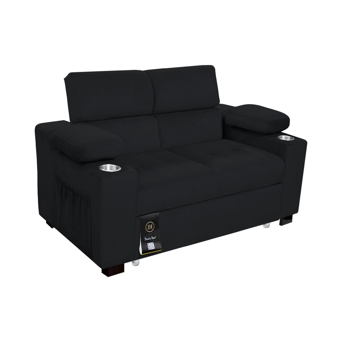 BARAKA HOME - Sofá Cama Baltimore con Porta Vasos y Bolsillo 1.5 plz - Negro