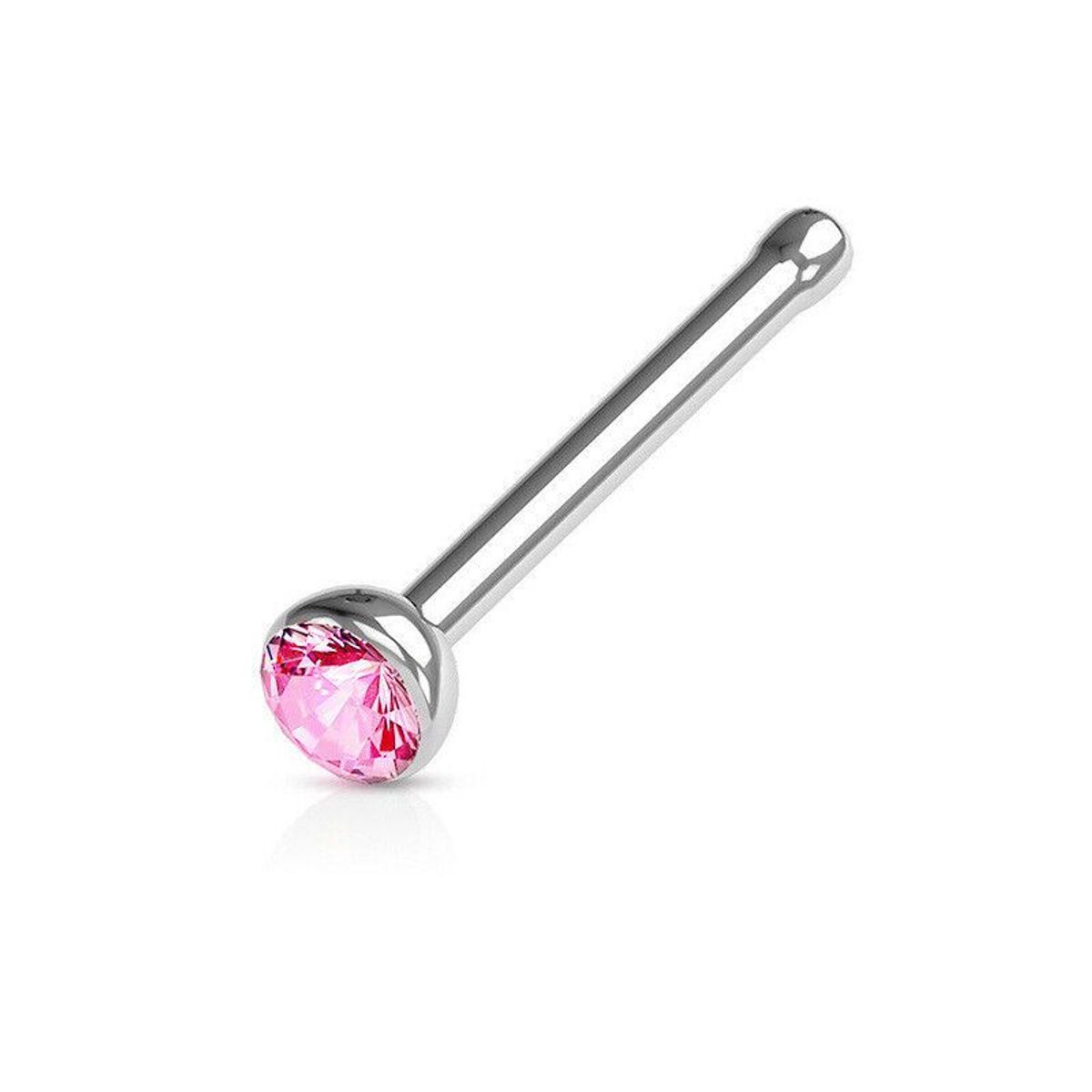 GENERICO - Piercing para nariz nostril palito recto con strass rosado