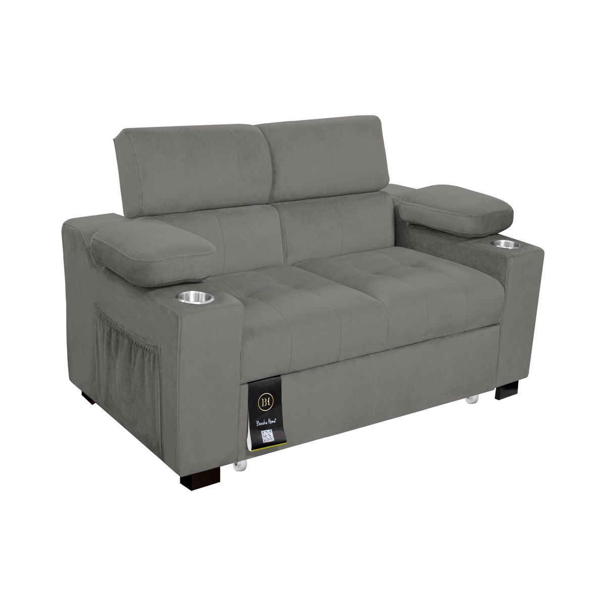 BARAKA HOME - Sofá Cama Baltimore con Porta Vasos y Bolsillo 1.5 plz - Gris Oscuro