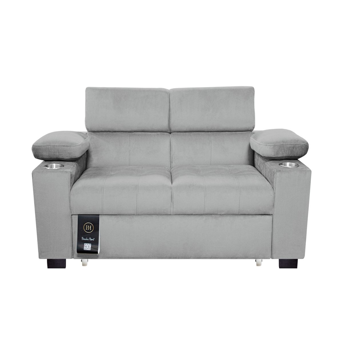 BARAKA HOME - Sofá Cama Baltimore con Porta Vasos y Bolsillo 1.5 plz - Gris Claro