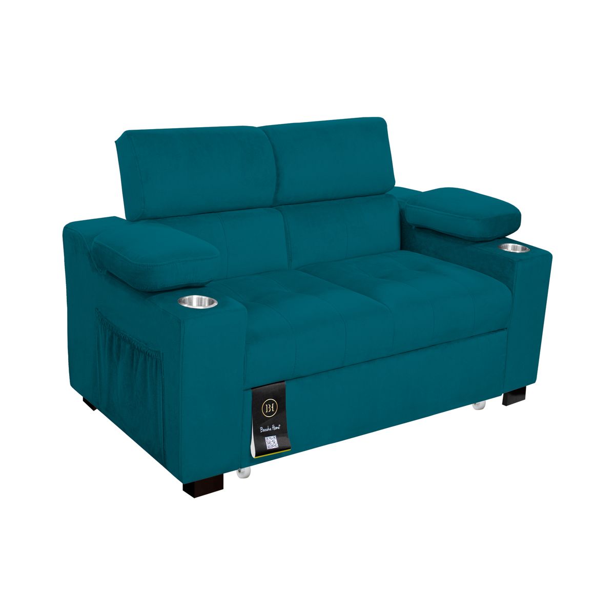 BARAKA HOME - Sofá Cama Baltimore con Porta Vasos y Bolsillo 1.5 plz - Cobalto