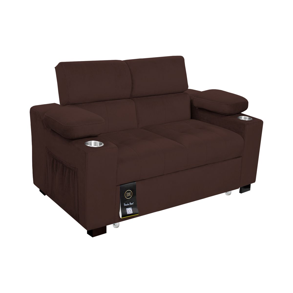 BARAKA HOME - Sofá Cama Baltimore con Porta Vasos y Bolsillo 1.5 plz - Chocolate