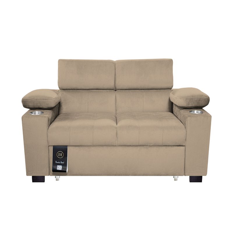 BARAKA HOME - Sofá Cama Baltimore con Porta Vasos y Bolsillo Lateral 1.5 plz - Beige Claro