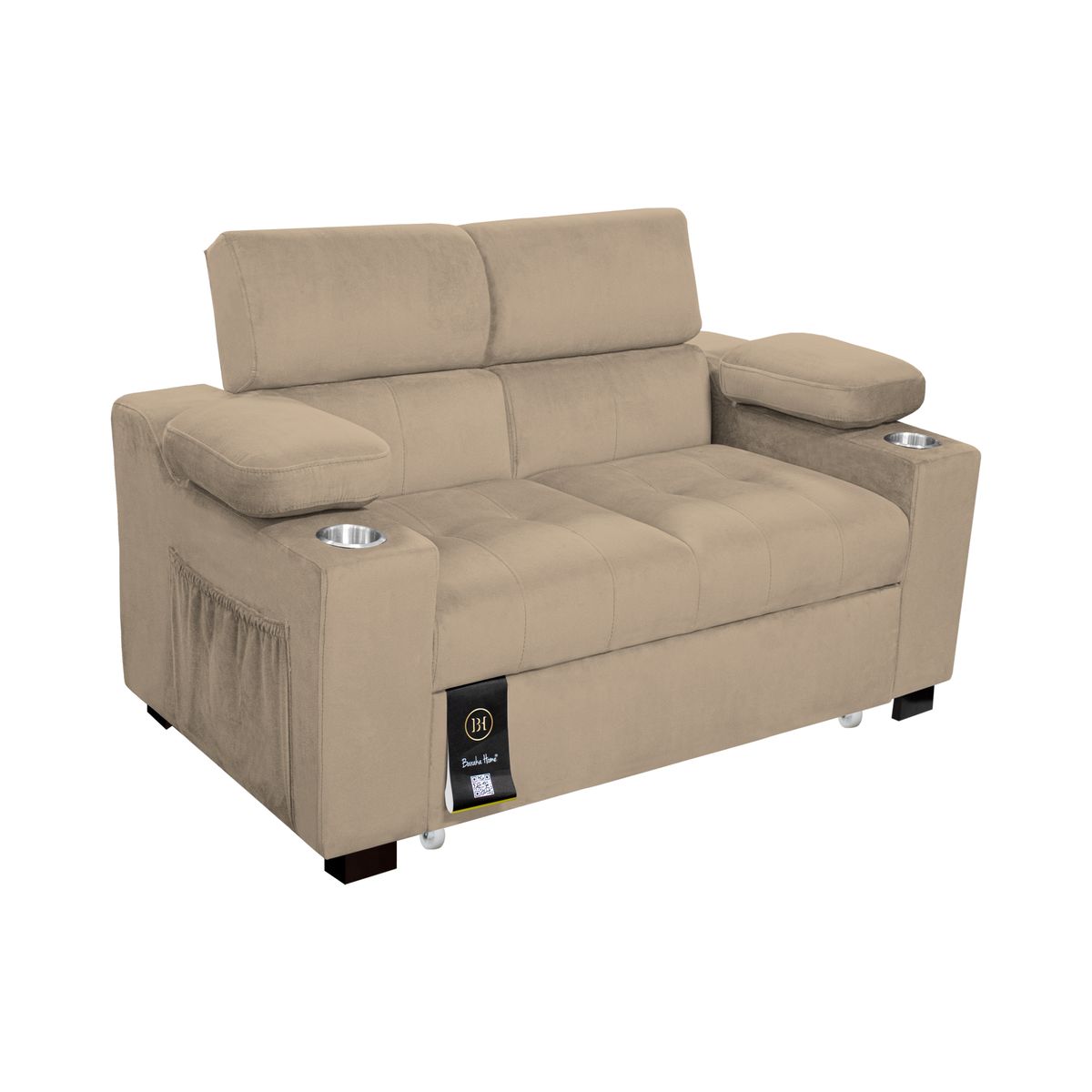 BARAKA HOME - Sofá Cama Baltimore con Porta Vasos y Bolsillo Lateral 1.5 plz - Beige Claro