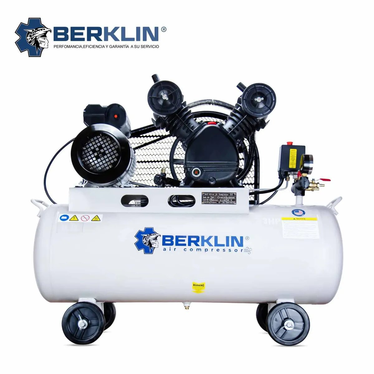 BERKLIN - COMPRESOR DE AIRE CON FAJA DE 3HP DE 2 PISTONES 70 L HORIZONTAL
