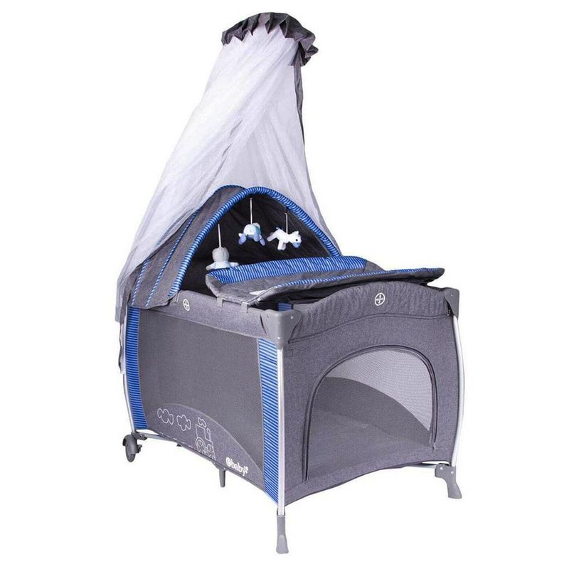 EBABY - Cuna Corral Aluminio Ebaby NOA 780 Con Tul - Azul