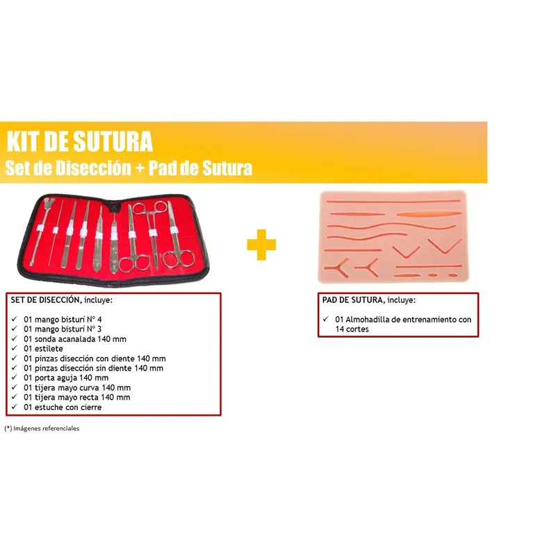 GENERICO - KIT DE SUTURA - SET DE DISECCIÓN Y ALMOHADILLA PARA SUTURAS