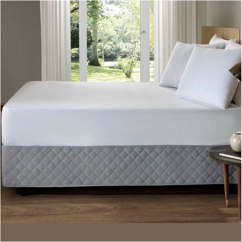 GENERICO - Faldon de tarima Queen 200 cm x 160 cm x 35 cm acolchado rombos gris claro
