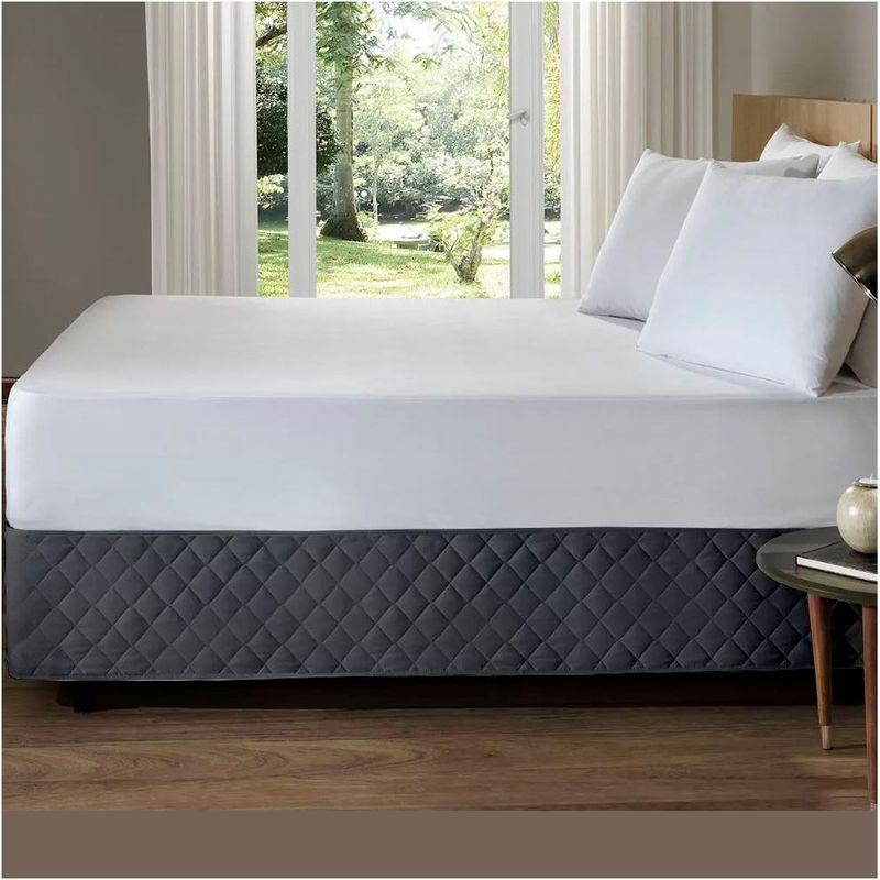 GENERICO - Faldon de tarima Queen 200 cm x 160 cm x 35 cm acolchado rombos gris oscuro