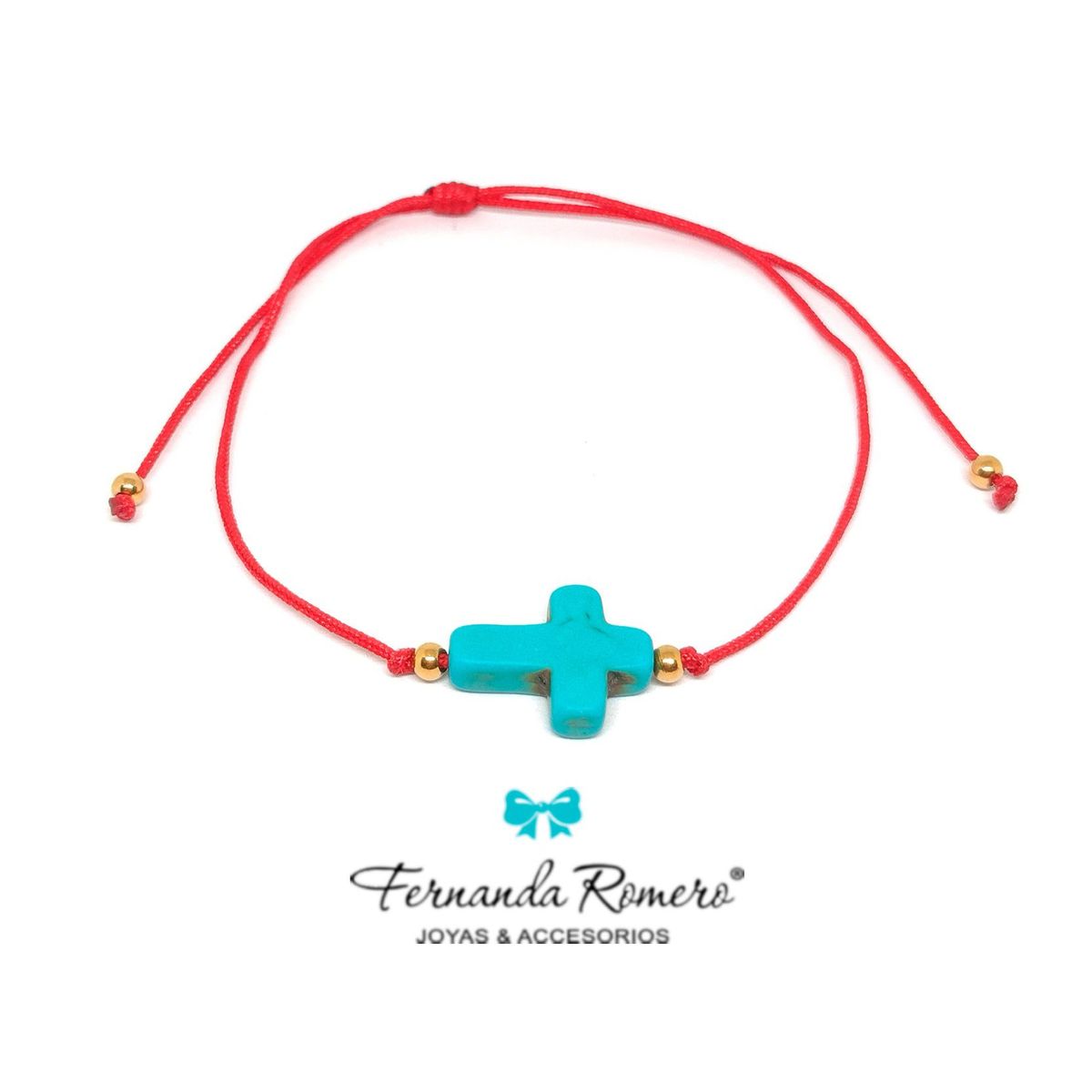 FERNANDA ROMERO JOYAS Y ACCESORIOS - Pulsera Cruz Piedra Natural protección energías negativas - TURQUESA