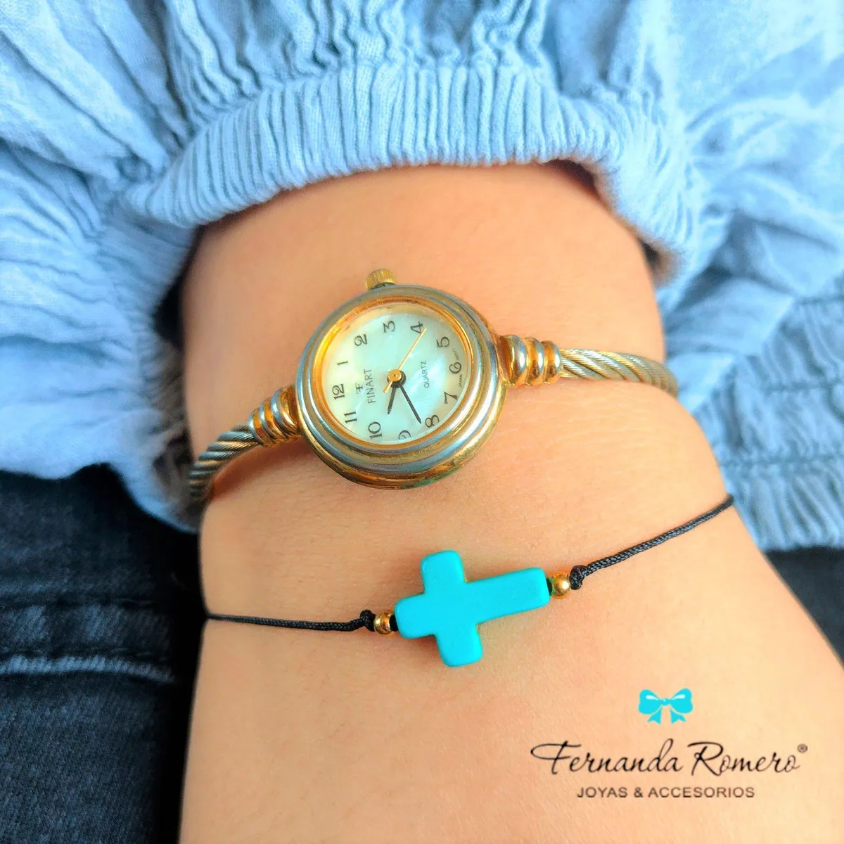 FERNANDA ROMERO JOYAS Y ACCESORIOS - Cruz Piedra Natural protección de energías negativas - TURQUESA