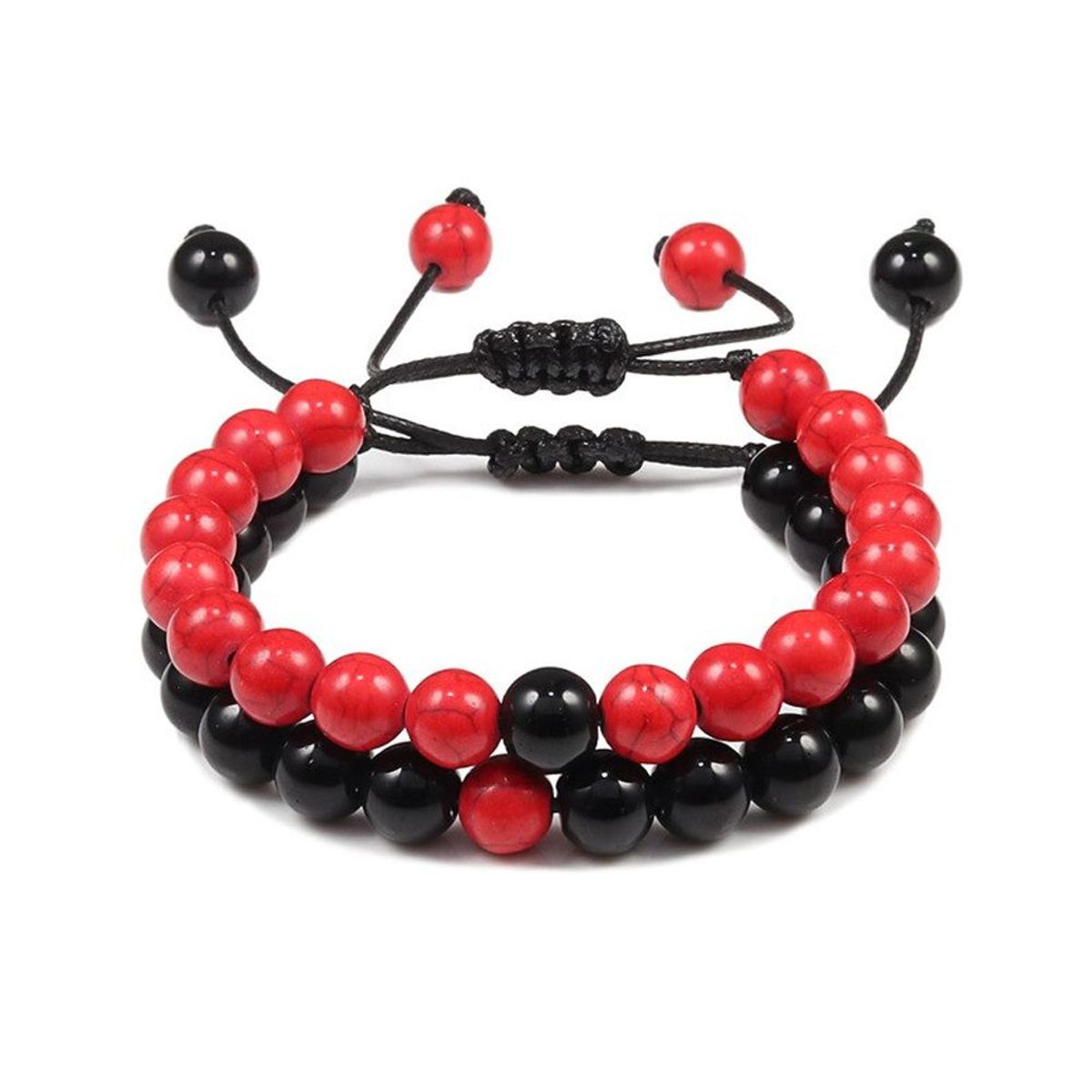 GENERICO - Pulsera cuentas Piedras Naturales Unisex - Rojo Negro