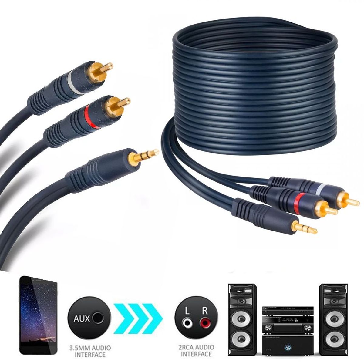 TRAUTECH - Cable de audio Plug 3.5mm a 2 RCA Macho 10 Metros TRAUTECH