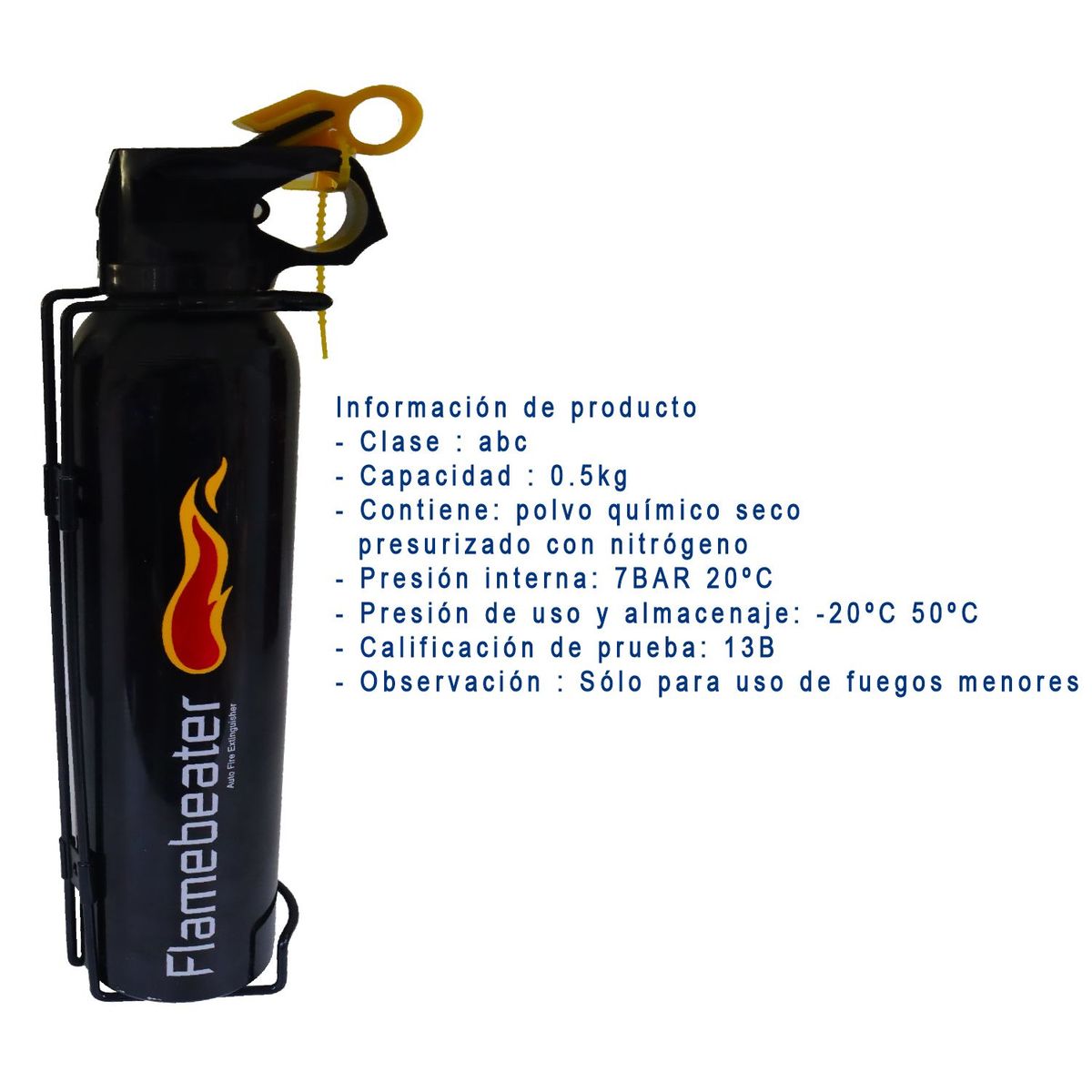 GENERICO - Extintor Deportivo para Carro PQS 05kg brackets Negro