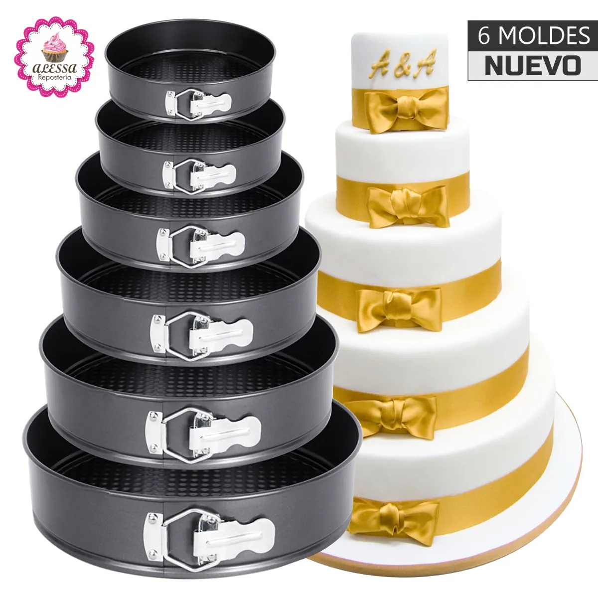 GENERICO - 6 Moldes redondos para TORTA Repostería antiadherente
