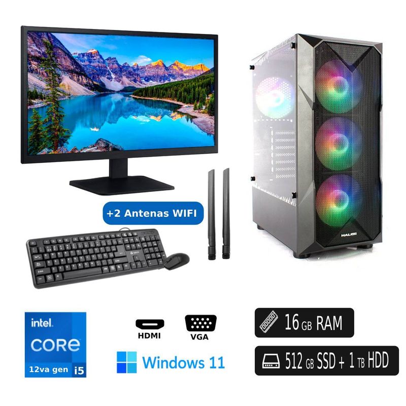 INTEL - PC Completa Intel Ci7-13600 13va Gen 16GB Ram 512GB SSD 1TB HDD WIFI + Led 24