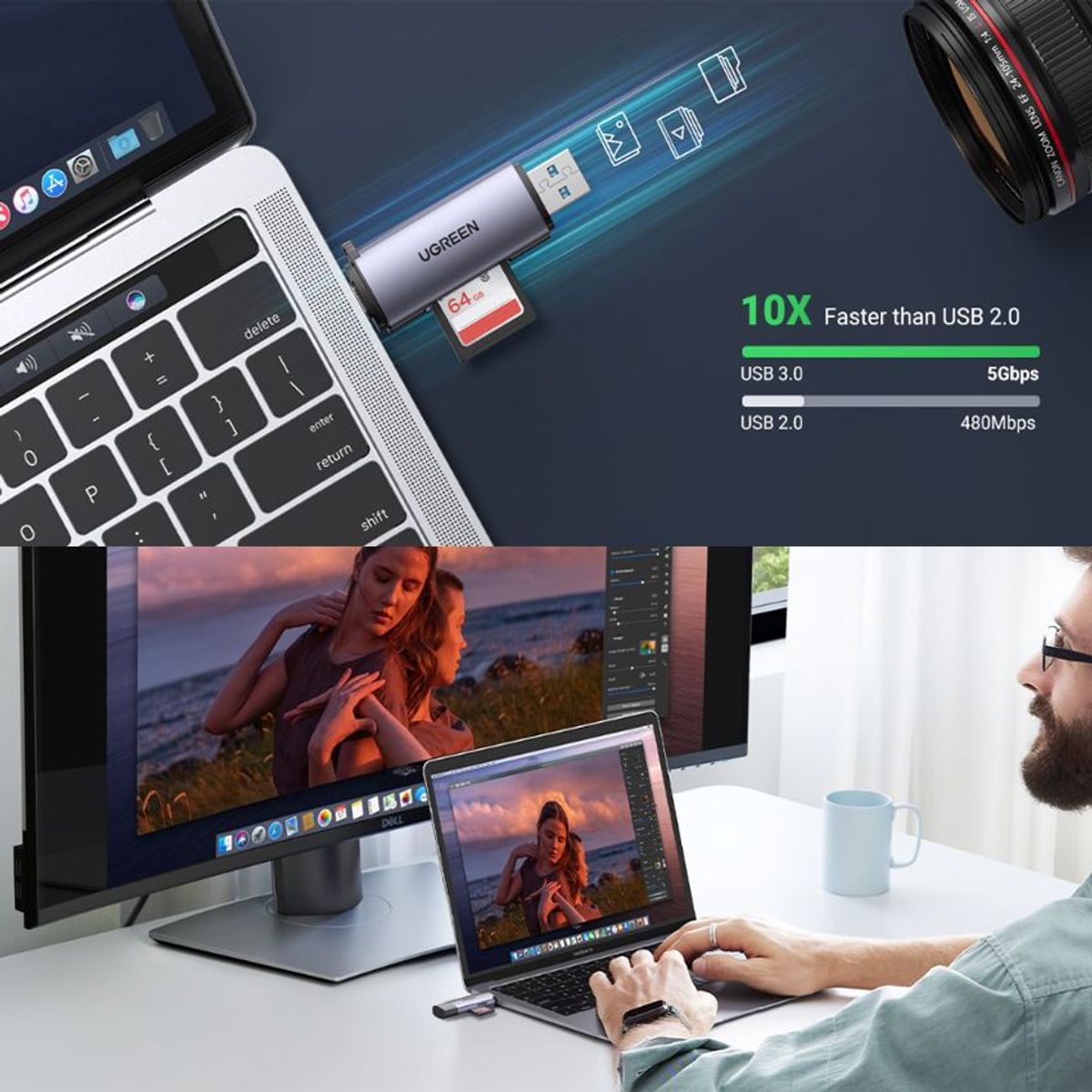 UGREEN - UGREEN USB-C/USB-A a Lector de Tarjetas USB 3.0 y Tipo C a SD Micro SD