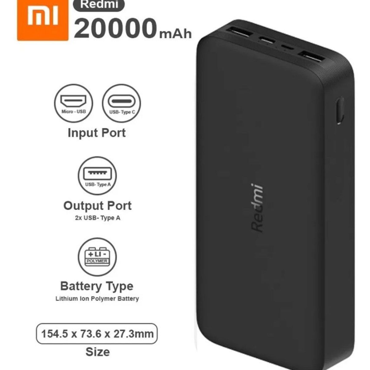 XIAOMI - Cargador Portatil Xiaomi Redmi PowerBank 20000mAh 18W Carga Rapida 3.0