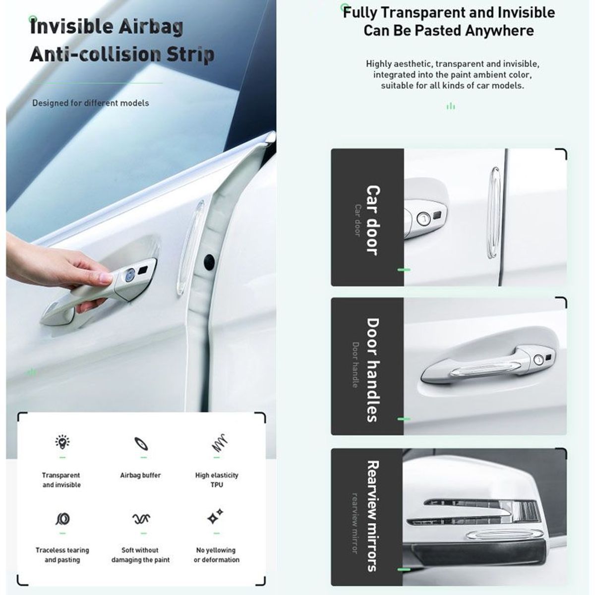 BASEUS - Protector Invisible Airbag Bumper Puerta Coche Pack 4UND