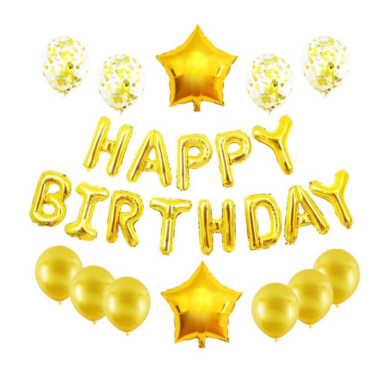 GENERICO - Set de Globos Happy Birthday DORADO