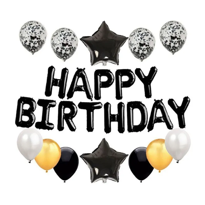 GENERICO - Set de globos Happy Birthday NEGRO.