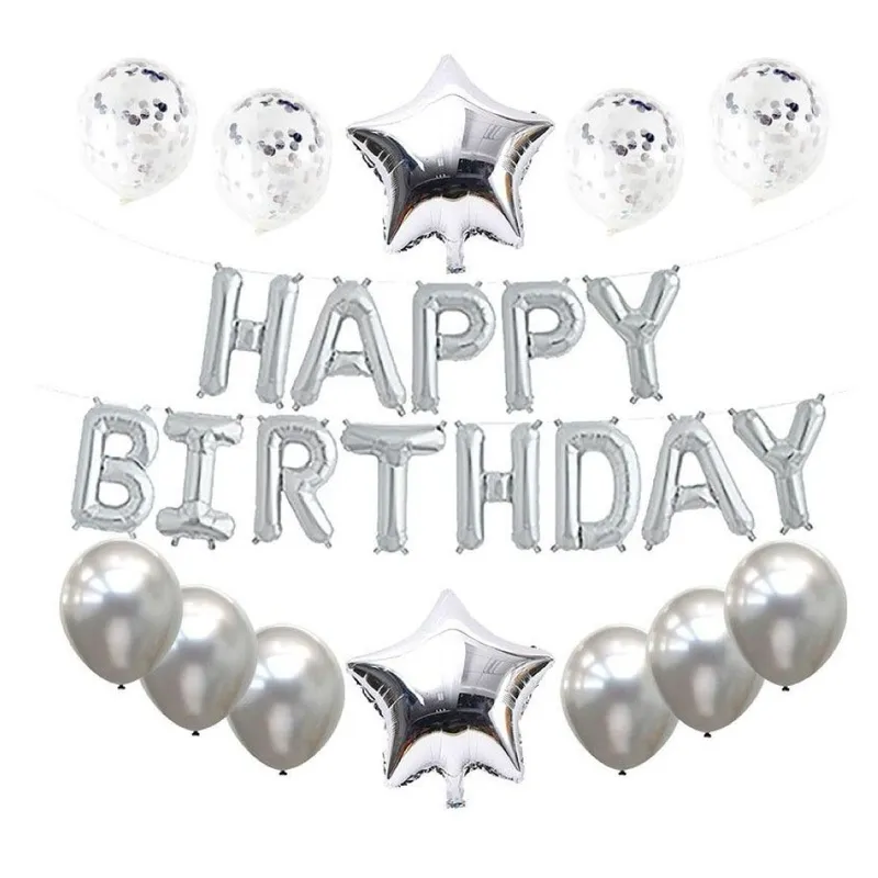 GENERICO - Set de globos Happy Birthday PLATA.