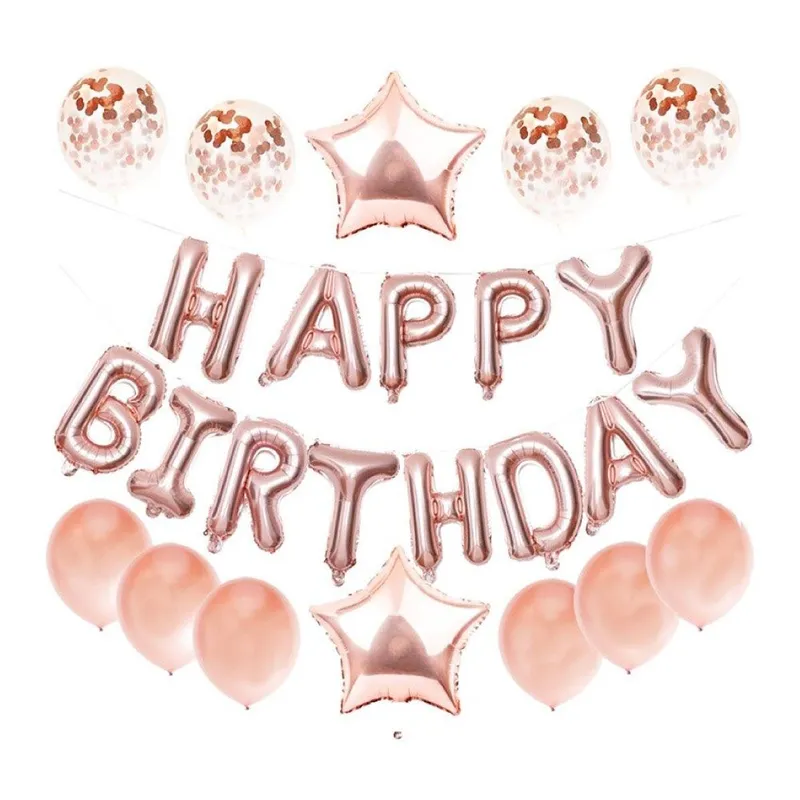 GENERICO - Set de globos Happy Birthday PALO ROSA.