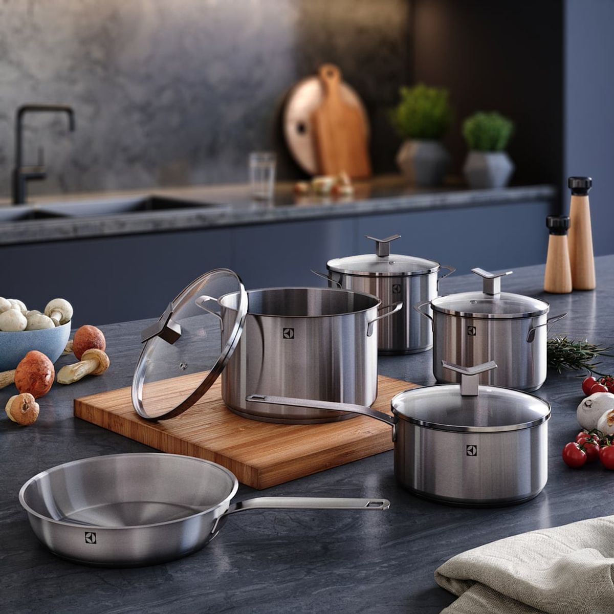 ELECTROLUX - Juego de Ollas 9 Piezas Acero Inoxidable Electrolux