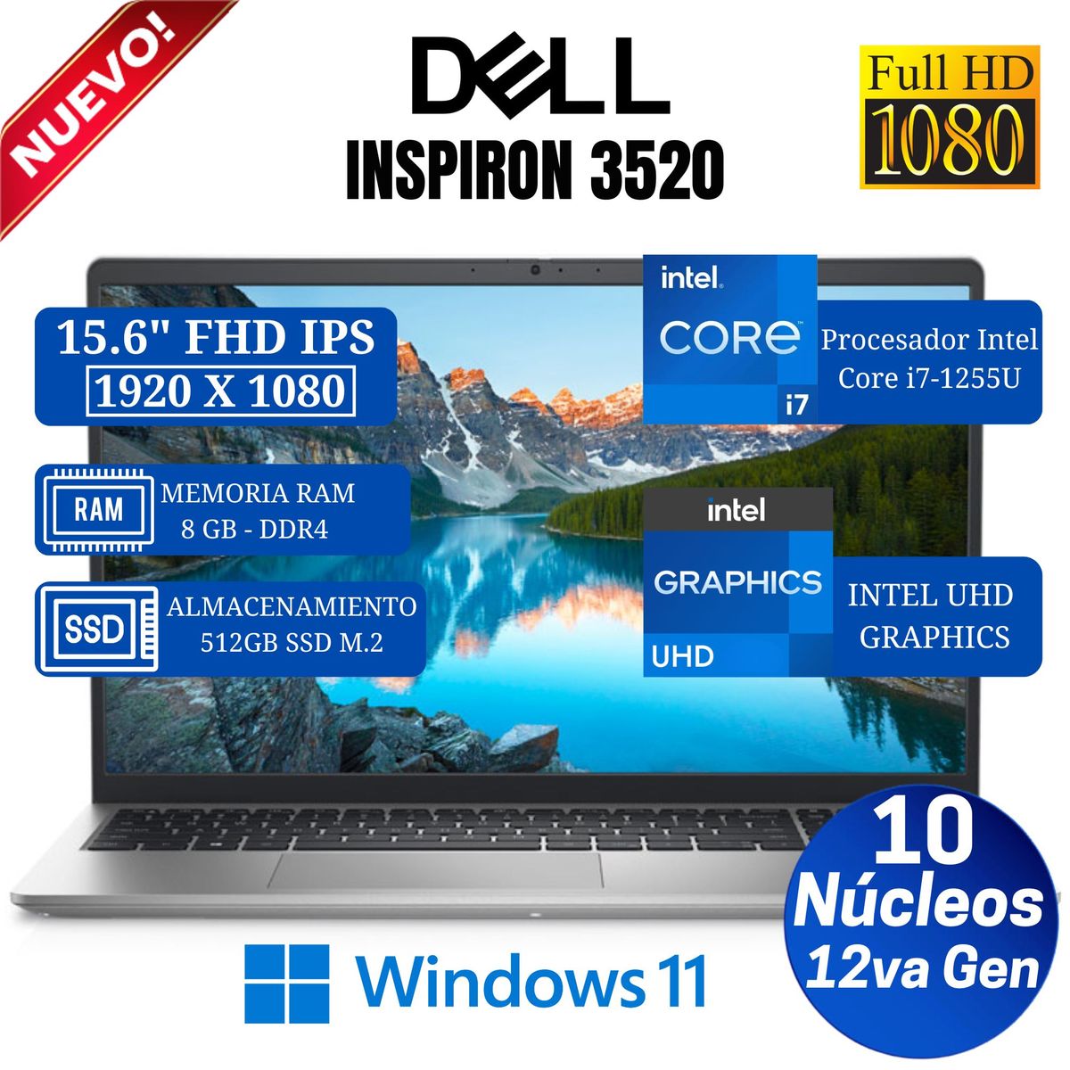 DELL - Laptop Dell 15 DC15250  15.6" FHD IPS, Core i7-1355U- 13va Gen, Ram 16GB, 512GB SSD, Win 11