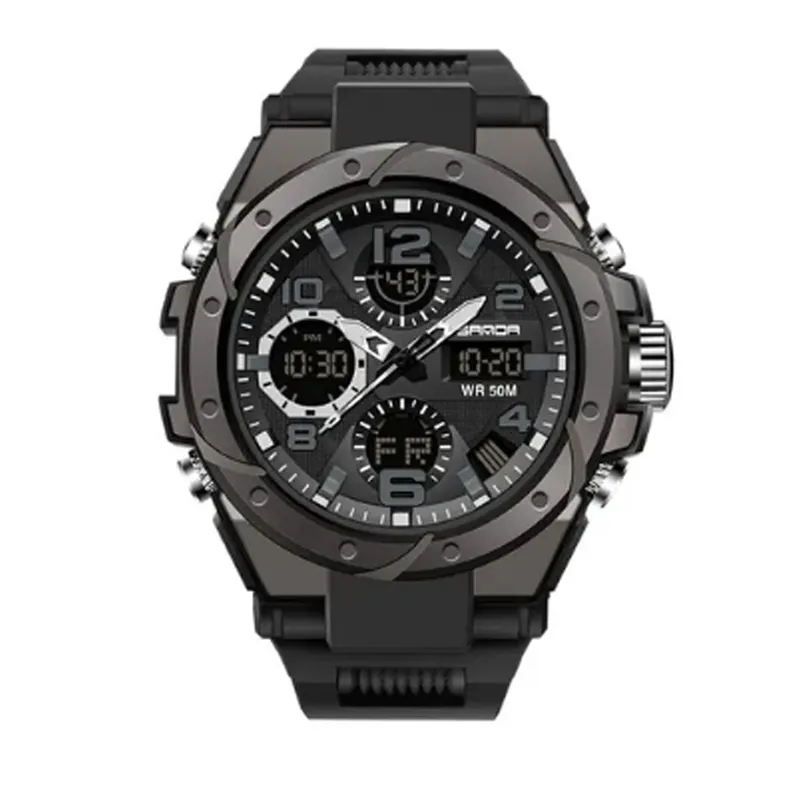 SANDA - RELOJ MODA Hombre Deportivo Analógico Digital Negro - SANDA 6008