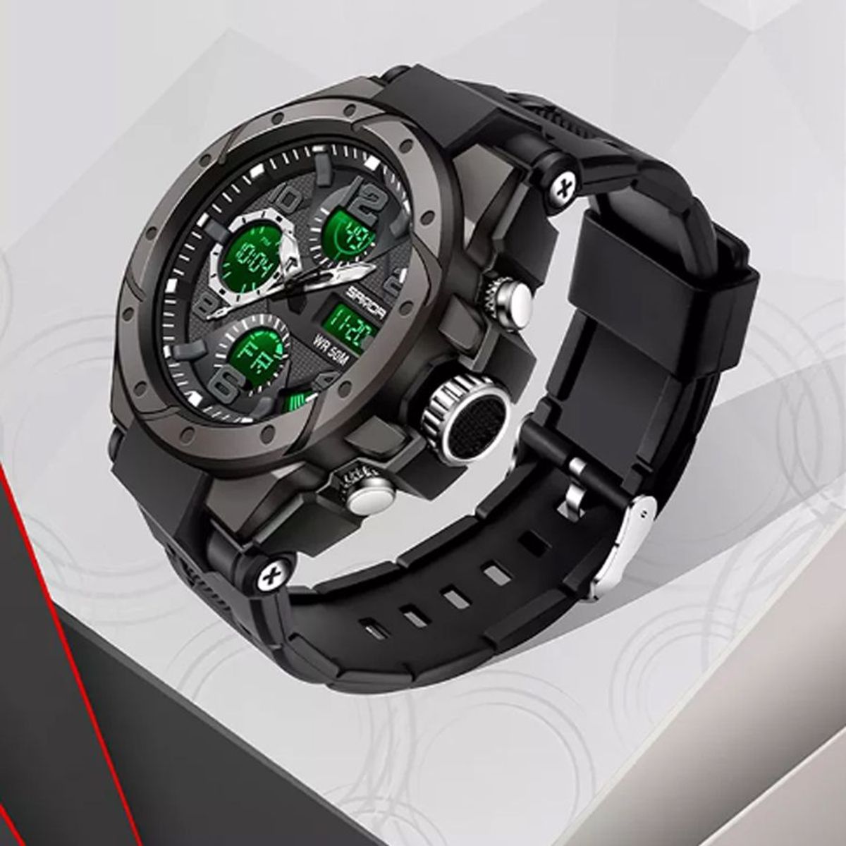 SANDA - RELOJ MODA Hombre Deportivo Analógico Digital Negro - SANDA 6008