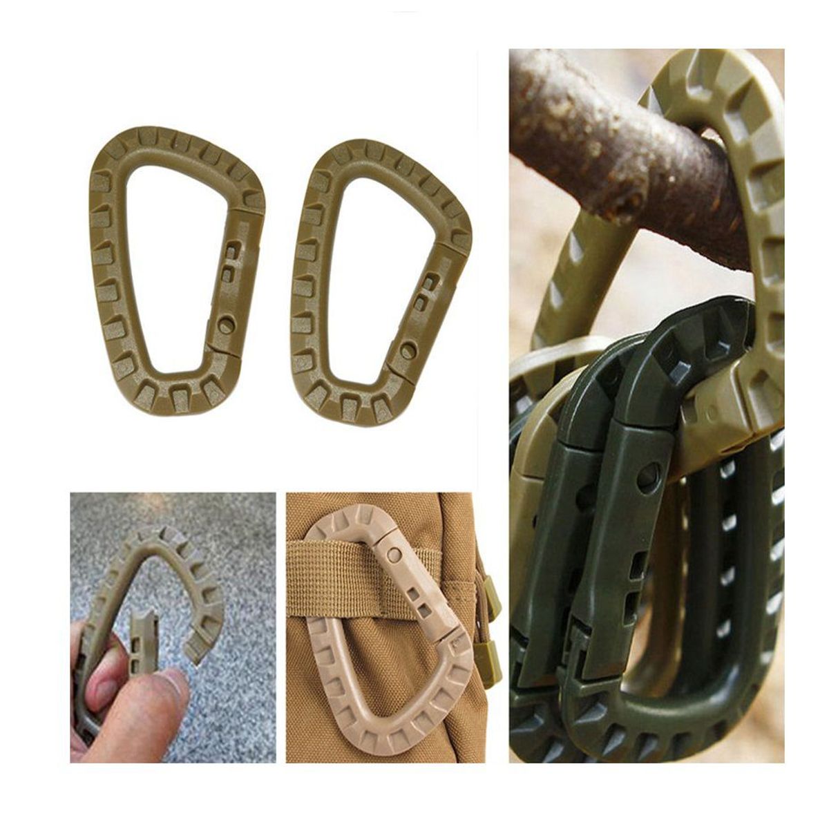 GENERICO - Mosquetón plástico D llavero OUTDOOR  para molle