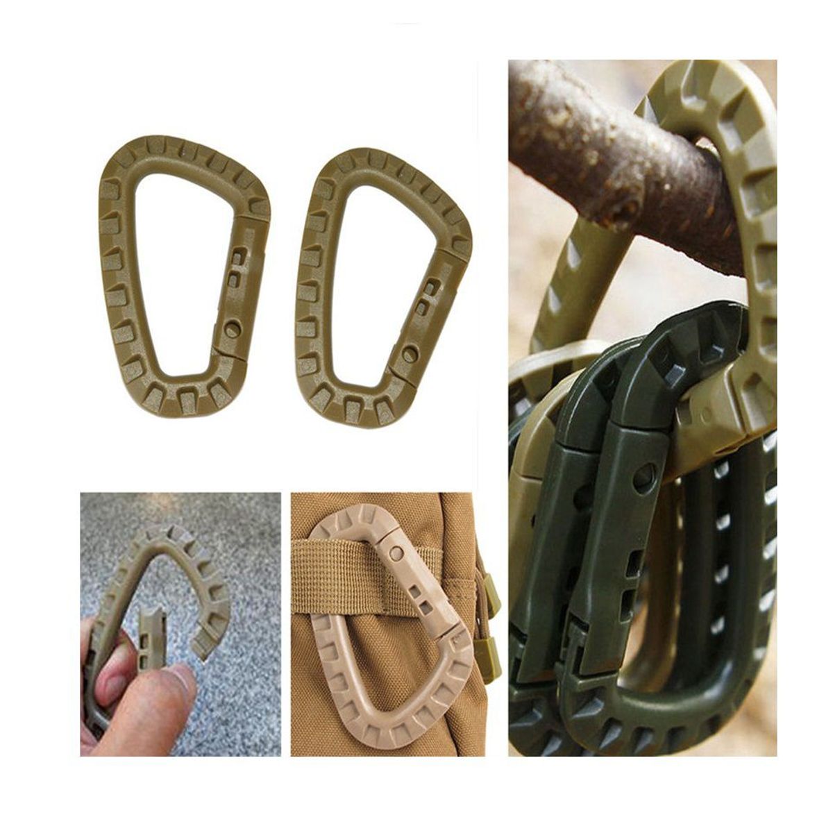 GENERICO - Mosquetón plástico D llavero OUTDOOR  para molle