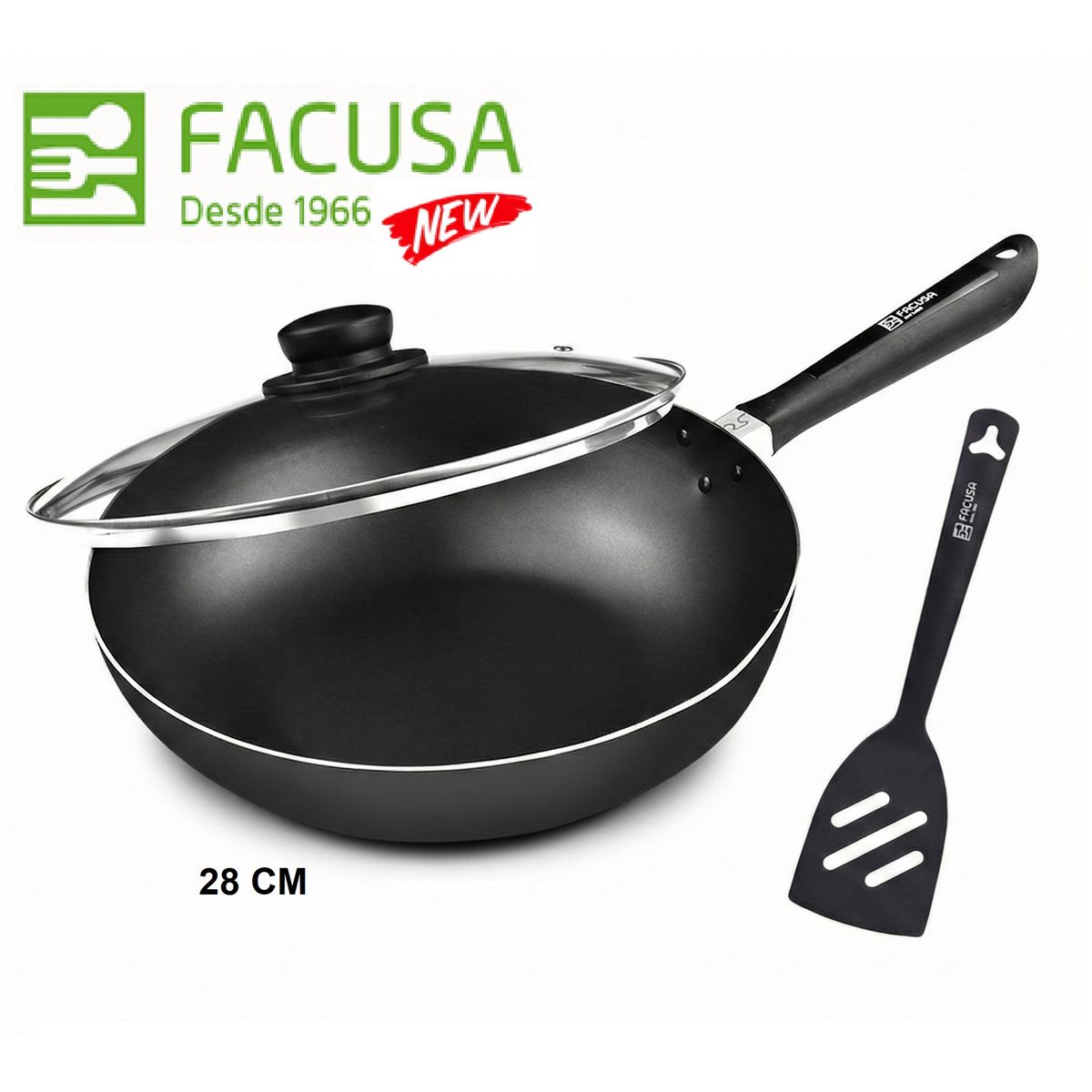 FACUSA - Sarten  28 cm. Con tapa de Vidrio Facusa