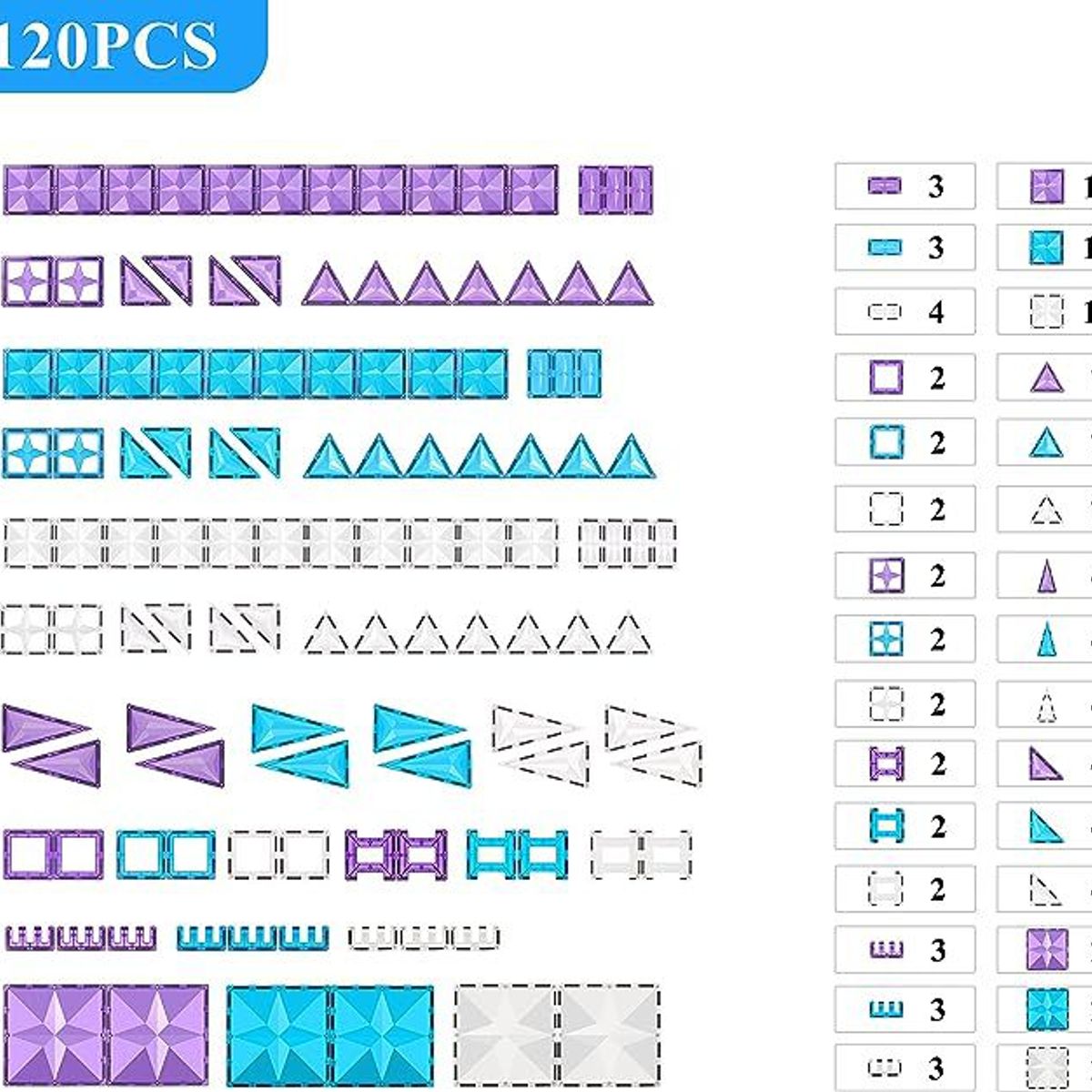 GENERICO - BLOQUES MAGNÉTICOS EDUCATIVOS 120 PIEZAS  SERIE ICE SET