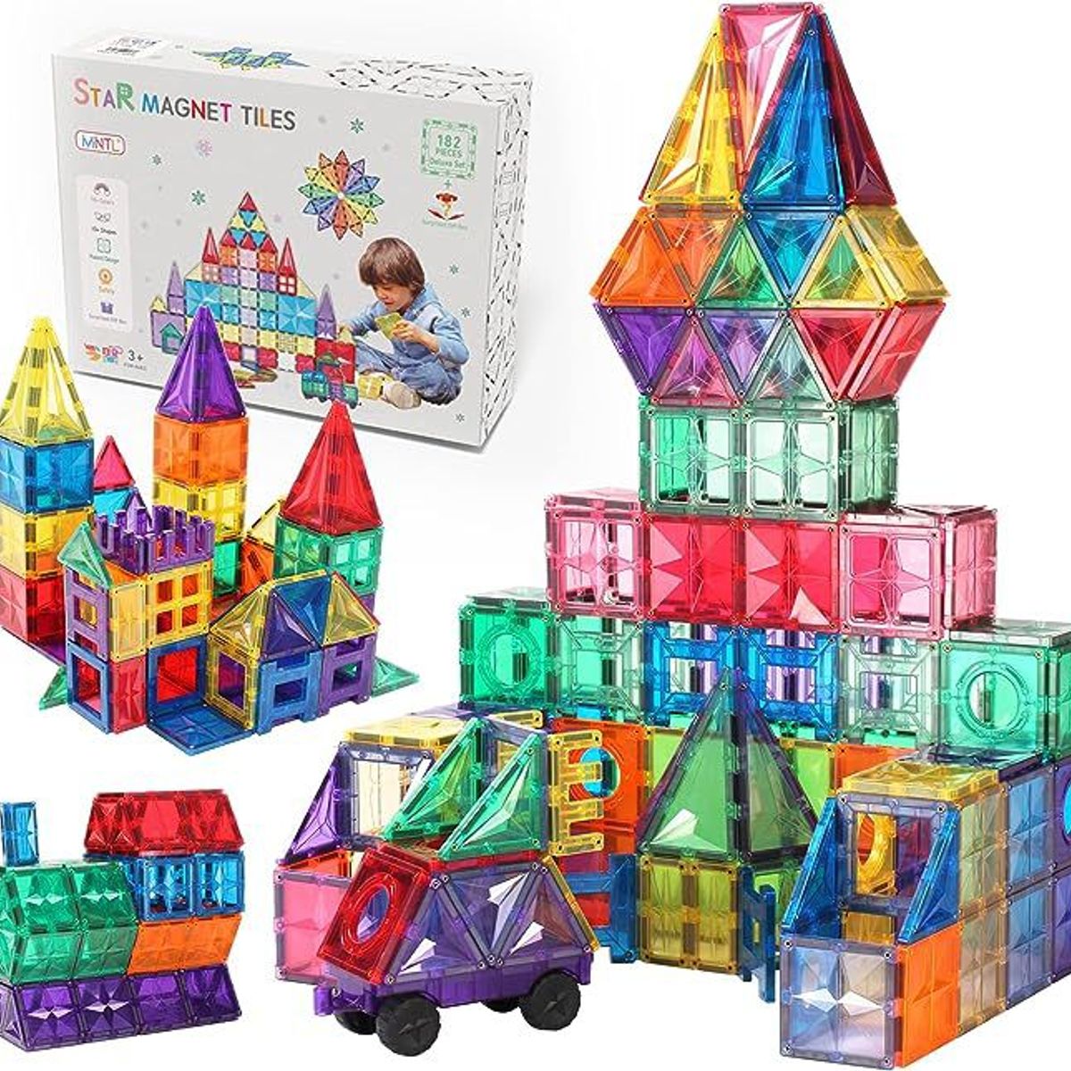 GENERICO - BLOQUES MAGNÉTICOS EDUCATIVOS  MNTL DE 182 PIEZAS + CAJA DE REGALO