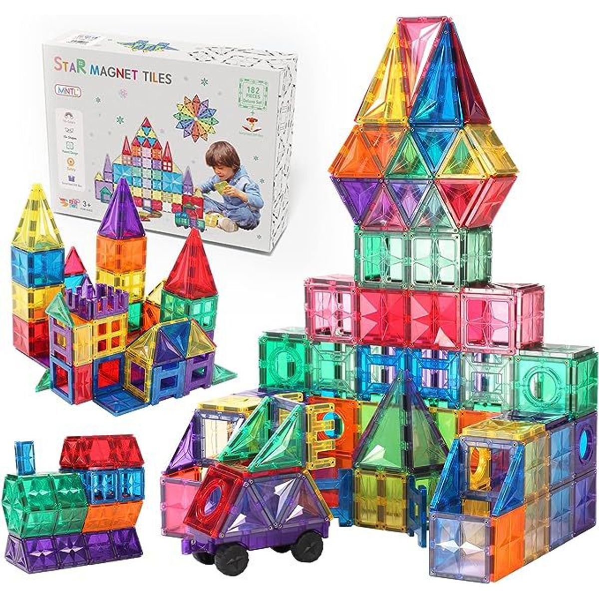 GENERICO - BLOQUES MAGNÉTICOS EDUCATIVOS  MNTL DE 182 PIEZAS + CAJA DE REGALO