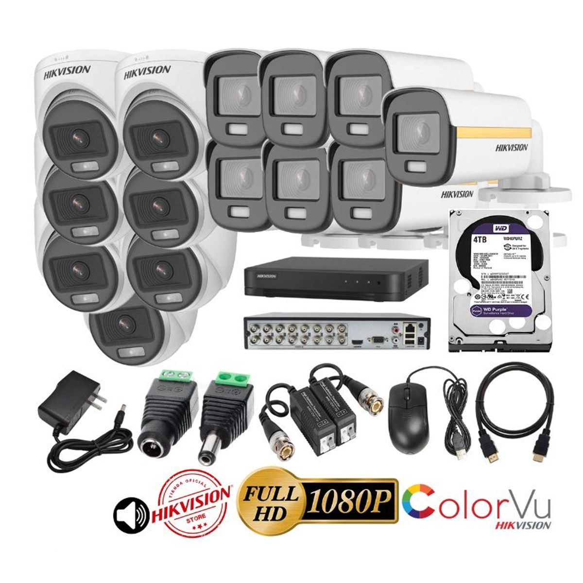 HIKVISION - kit 14 Cámaras Seguridad FULLHD Color VU con AUDIO Hikvision + 4TB
