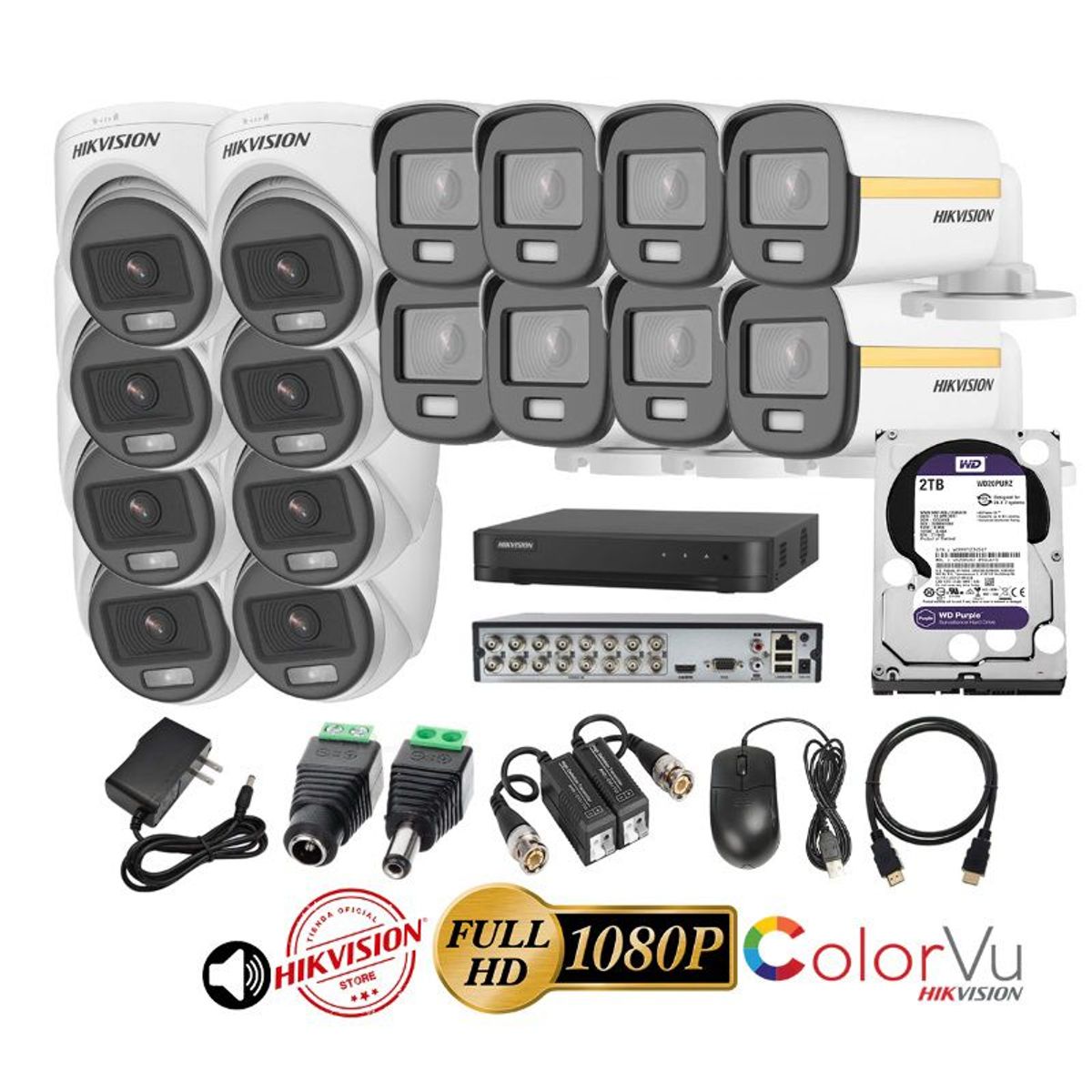 HIKVISION - kit 16 Cámaras Seguridad FULLHD Color VU con AUDIO Hikvision + 2TB