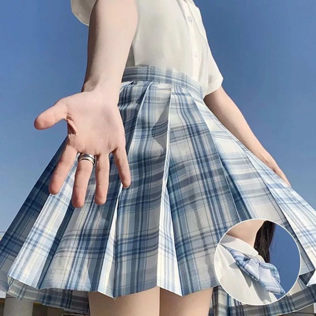 BAALATHKKO5 - Falda Short Minifalda Plisada A Cuadros  Corbata De Lazo